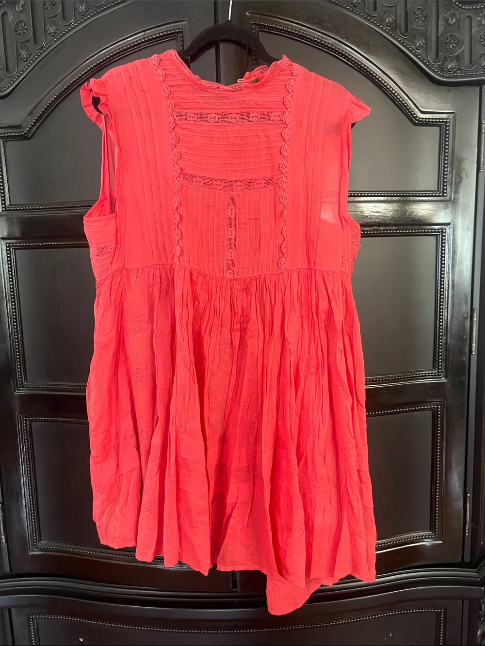 Free People Bright Coral Eyelet Detail Summer Dress with Pockets